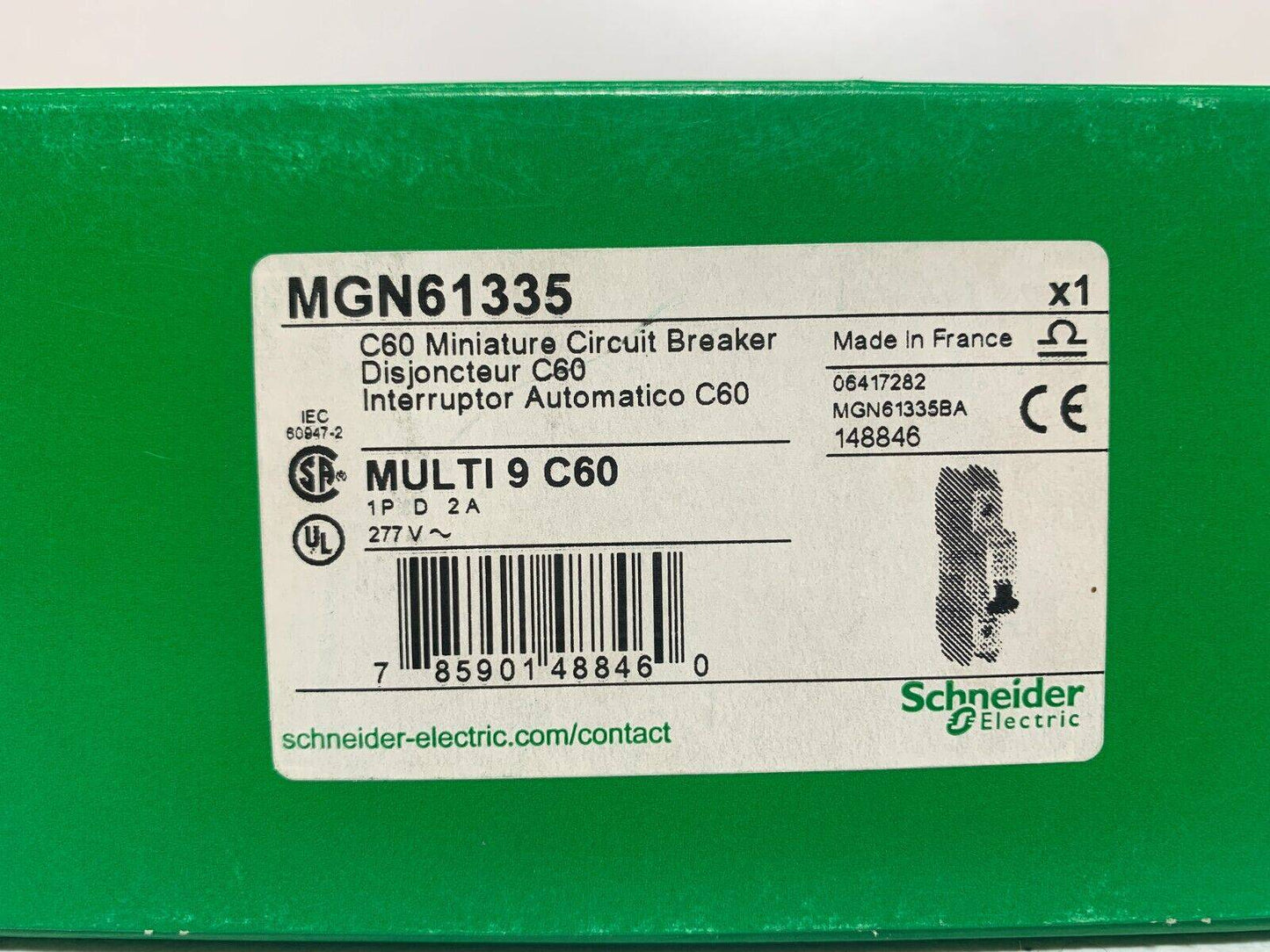 SCHNEIDER ELECTRIC MGN61335 CIRCUIT BREAKER 1 POLE 2A 277V - Chase Surplus