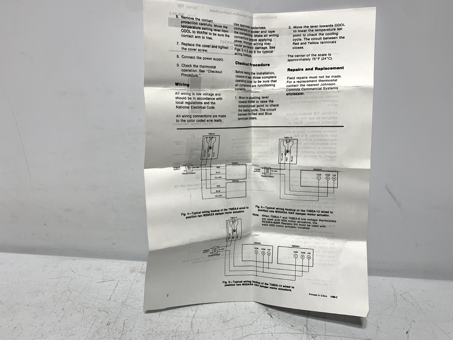 Johnson Controls T58EA-1C Low Voltage Vertical Thermostat 24VAC 55° to 90°F