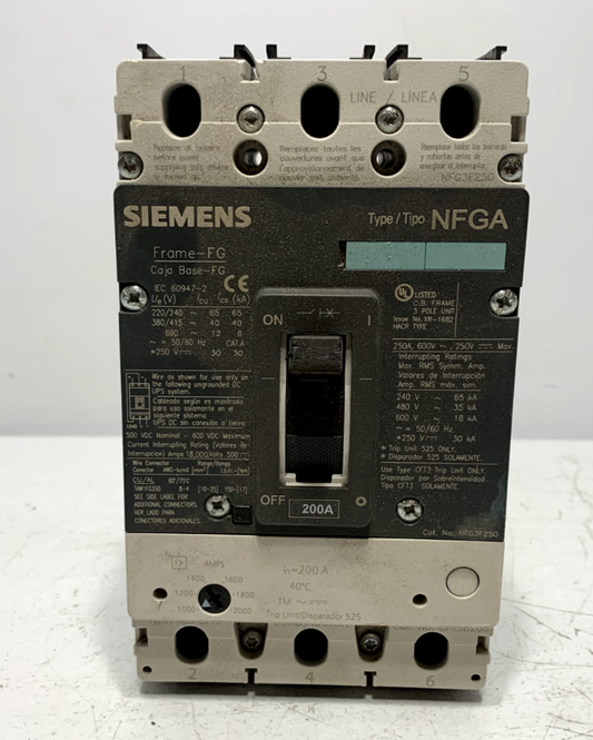 Siemens NFG3F250 Circuit Breaker 250A 600VDC 3 Pole