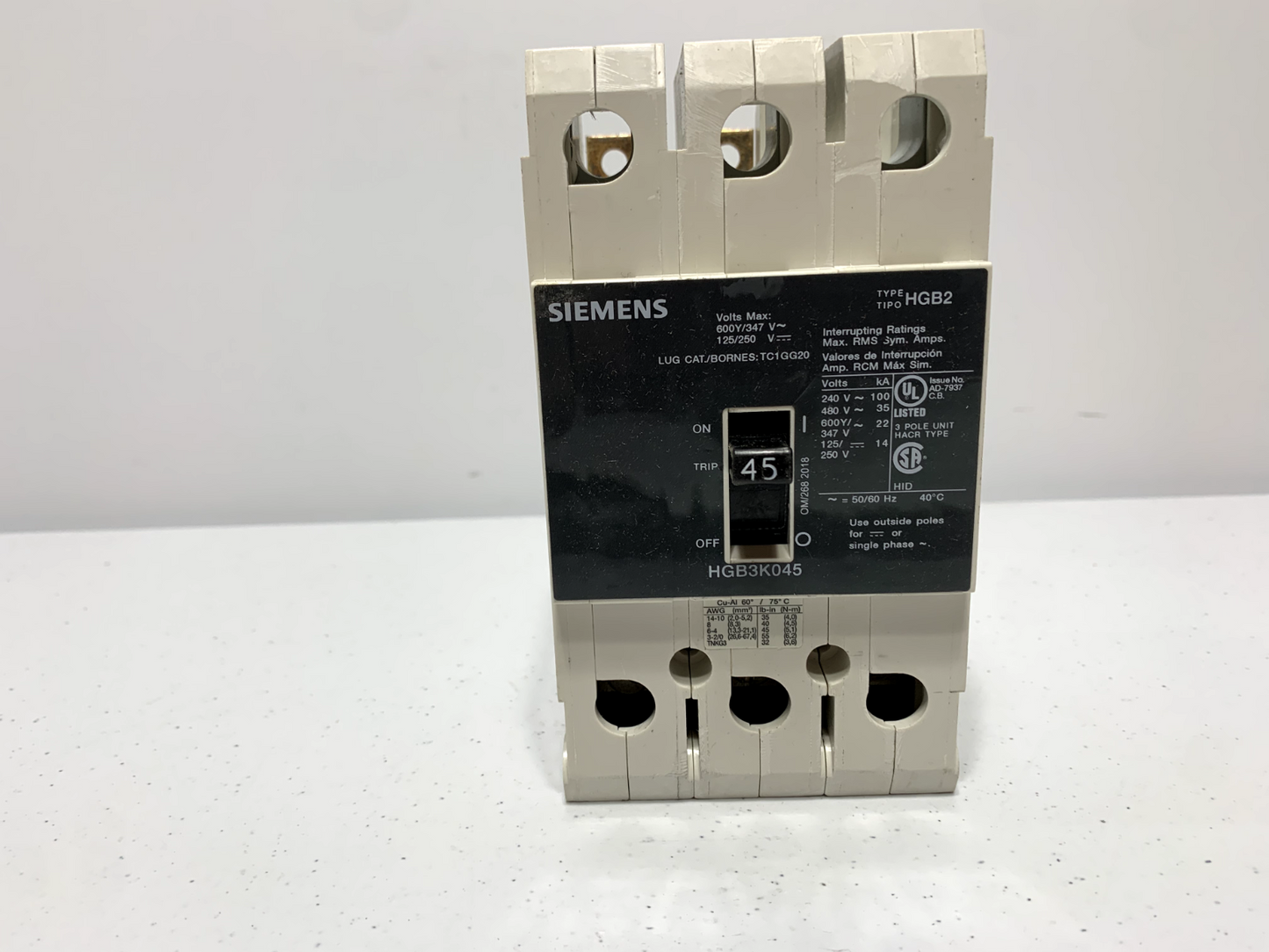 Siemens HGB3K045B Circuit Breaker 3P 480V 45A