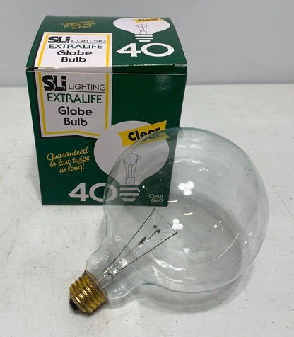 SLI Lighting G40 Globe Bulb Extra Life Clear 40W 130V 61010 (lot of 6) - Chase Surplus