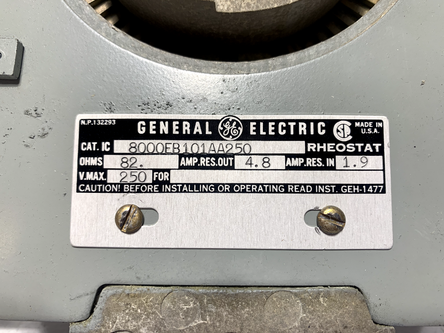 GE 8000EB101AA250 Rheostat 82 Ohms 250 VAC