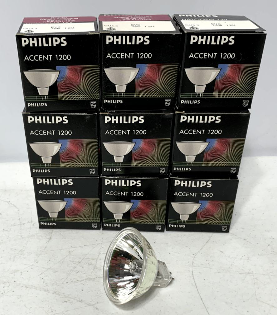 Philips Accent 1200 Dichroic Cool Beam EYC 75W 12V GU 5.3 (lot of 9) - Chase Surplus