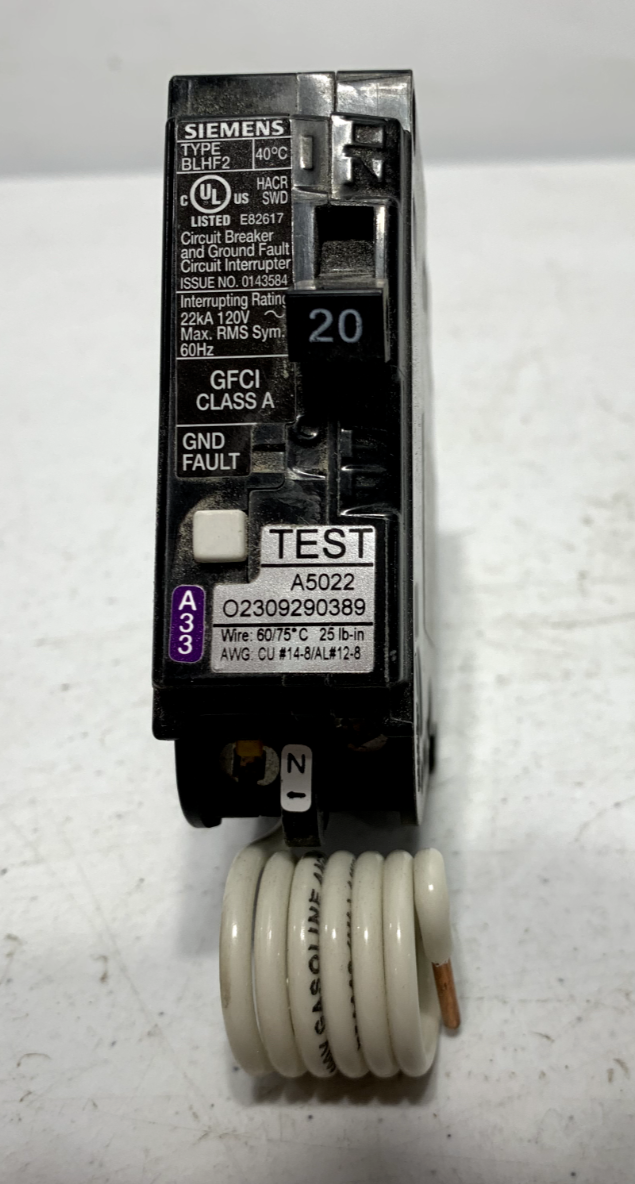 Siemens BLHF120 Ground Fault Circuit Breaker 1 Pole 20 Amp 120V