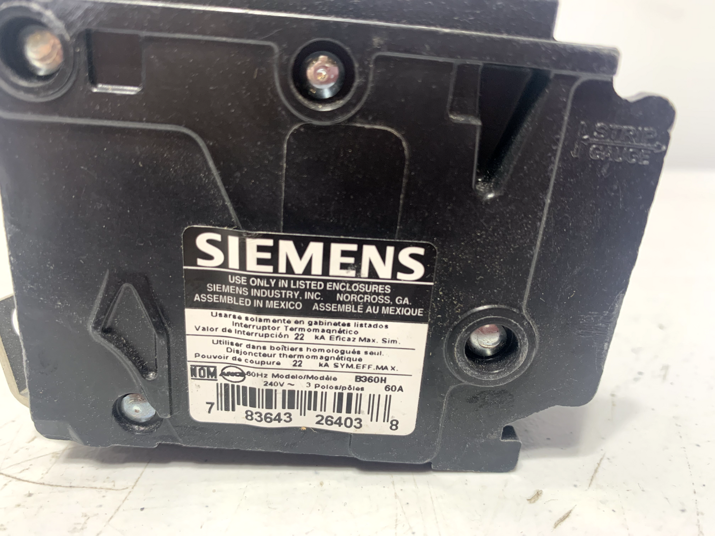 Siemens B360H Bolt-On Circuit Breaker 3 Pole 60 Amp 120/240V 22kA