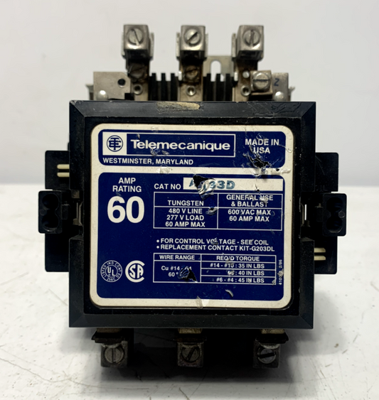 Schneider Electric A133D Lighting Contactor 60 Amp 600V