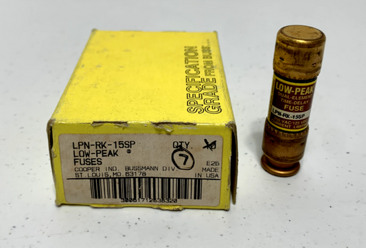 Cooper Bussmann LPN-RK-15SP Time Delay Low Peak Fuse 15A 250VAC (lot of 6)