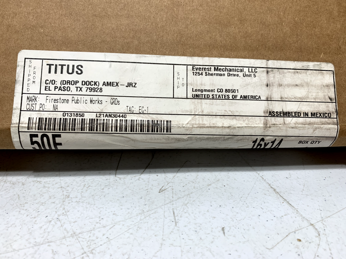 Titus 16" x 14" Steel Return Air Grille HVAC Duct Cover Grille White