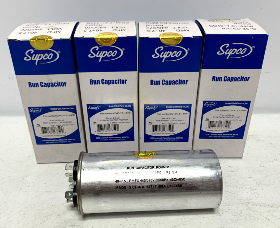 Supco CD40+7.5x440R Run Capacitor 370/440V (lot of 4) - Chase Surplus