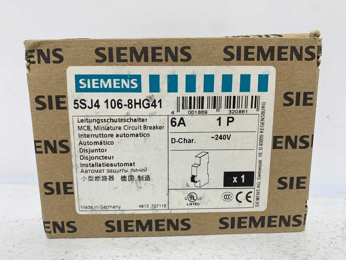 Siemens 5SJ4106-8HG41 Miniature Circuit Breaker 5A 1P 240V - Chase Surplus