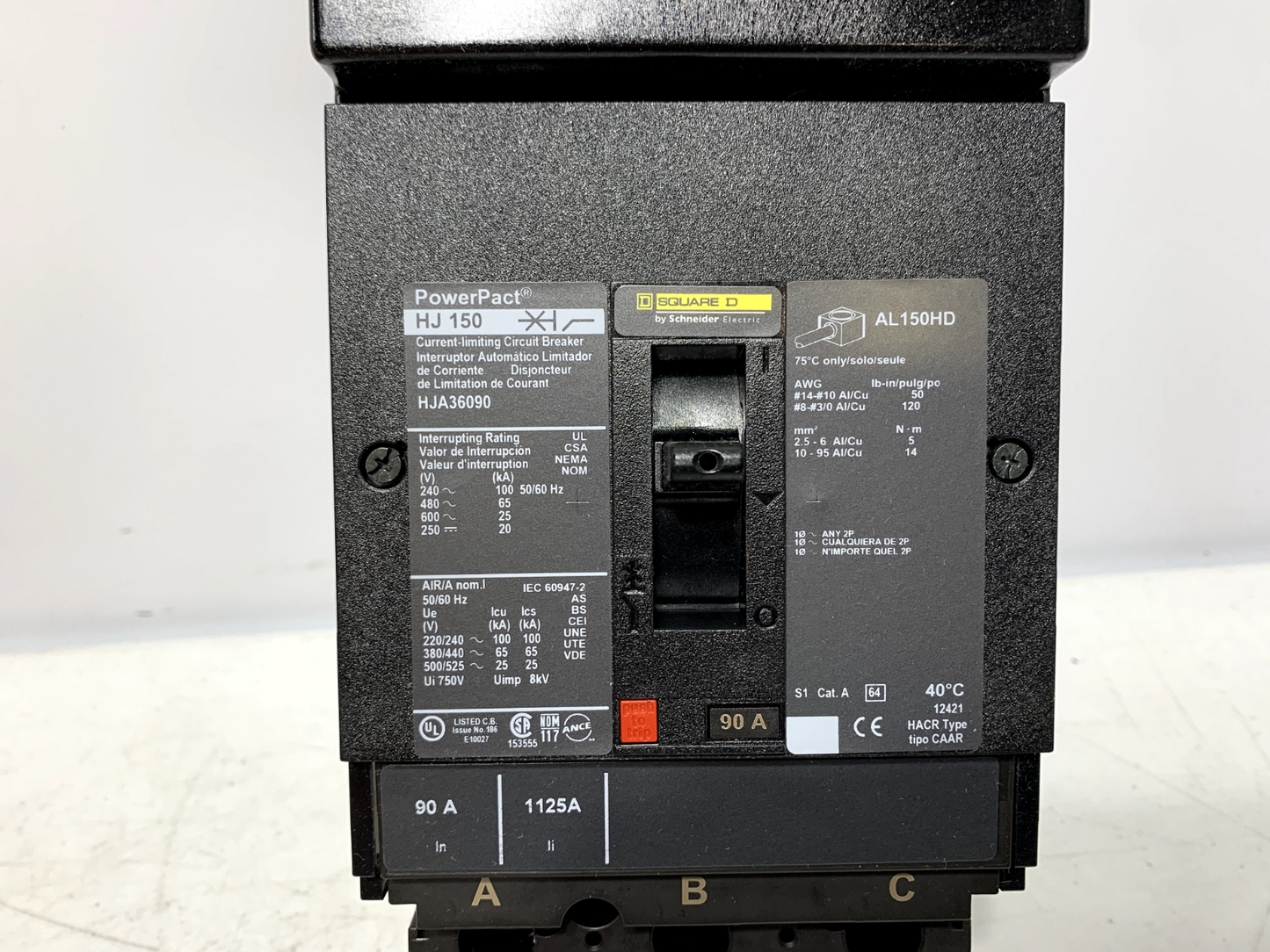 Square D HJA36090 Circuit Breaker I-Line Style Plug-In 600V 90A 3 Pole 65kA 480V