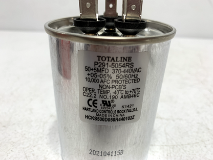 Carrier P291-5054RS Motor Run Capacitor 50+5 uF MFD 440/370V Round